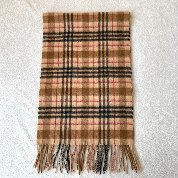 Amicale Pure Cashmere Scarf Tan Red Black Plaid Unisex 62 x11.5 Rectangle - Picture 2 of 4